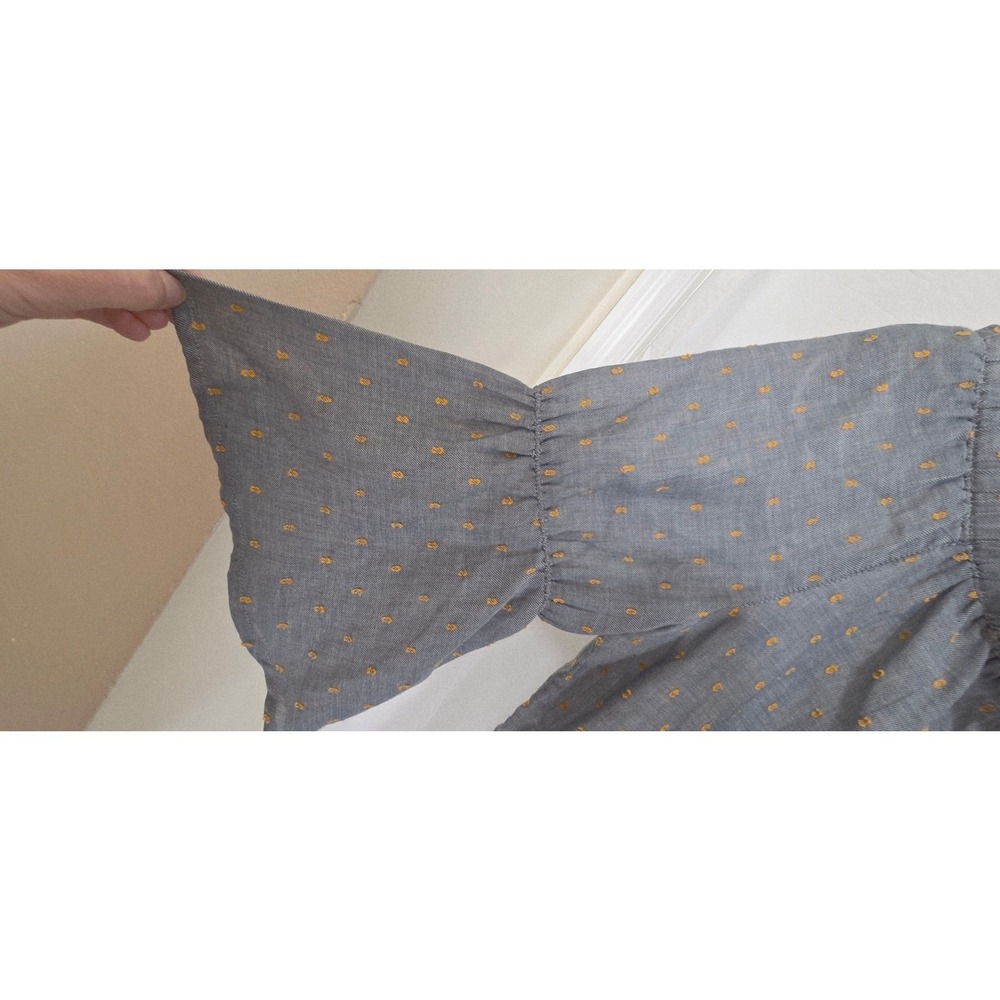 Bobeau Martha Off The Shoulder Boho Chambray Clip Dot Top Blue Yellow Medium - Picture 3 of 8